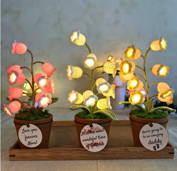 Crochet Lily of the Valley Night Light,Handmade Knitted Flower Lamp,Potted Plant, Tiny Home Decor, Birthday Gift for Her, Mom Gift