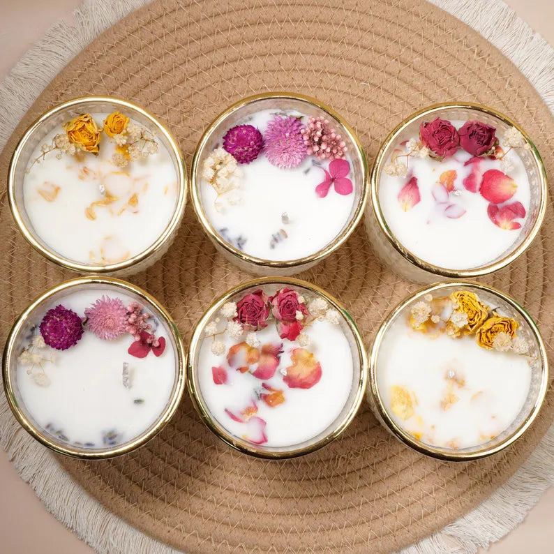 Handmade Soy Wax Scented Candles with Dried Flowers – Luxury Aromatherapy Gift