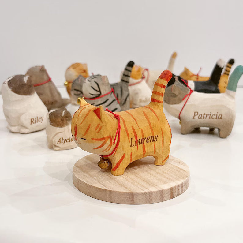 Handmade Wooden Cat Figurine,Hand-Carved Wood Cat,Minimalist Cat Ornament,Unique Cat Lover Gift,Christmas Gifts
