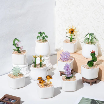Mini Crystal Glass Potted Plants – Handmade Decorative Succulents & Flowers for Desk and Home Décor