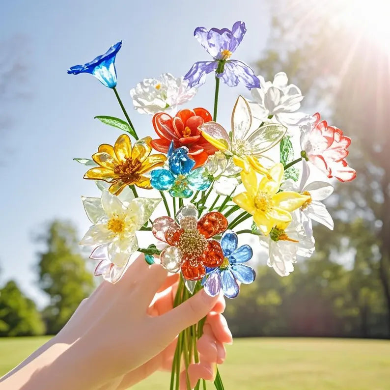 Handcrafted Crystal Resin Flower Bouquet – Elegant Decorative Art Arrangement for Home & Office