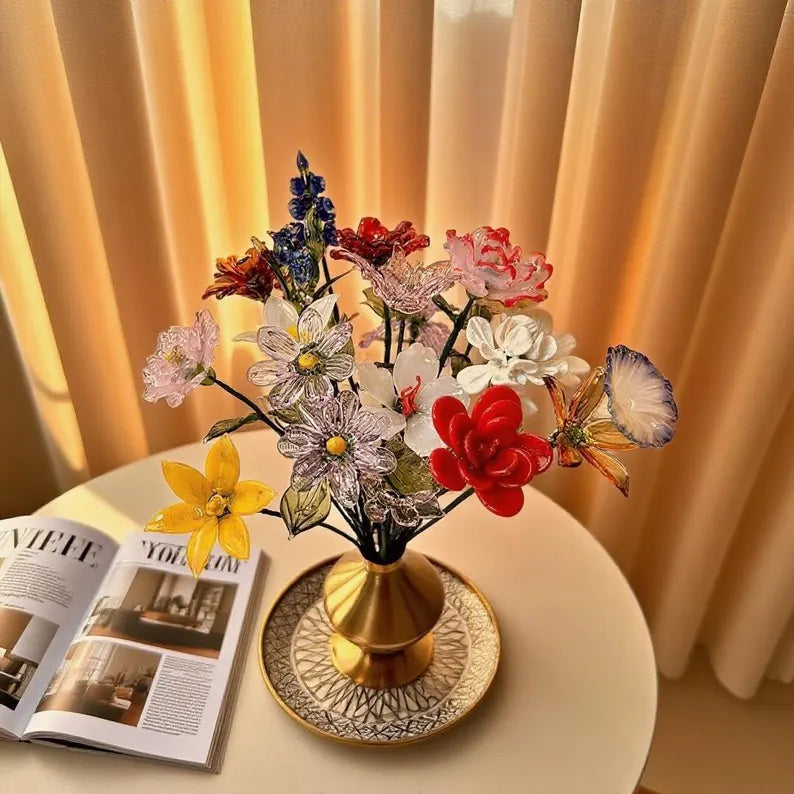 Handcrafted Crystal Resin Flower Bouquet – Elegant Decorative Art Arrangement for Home & Office